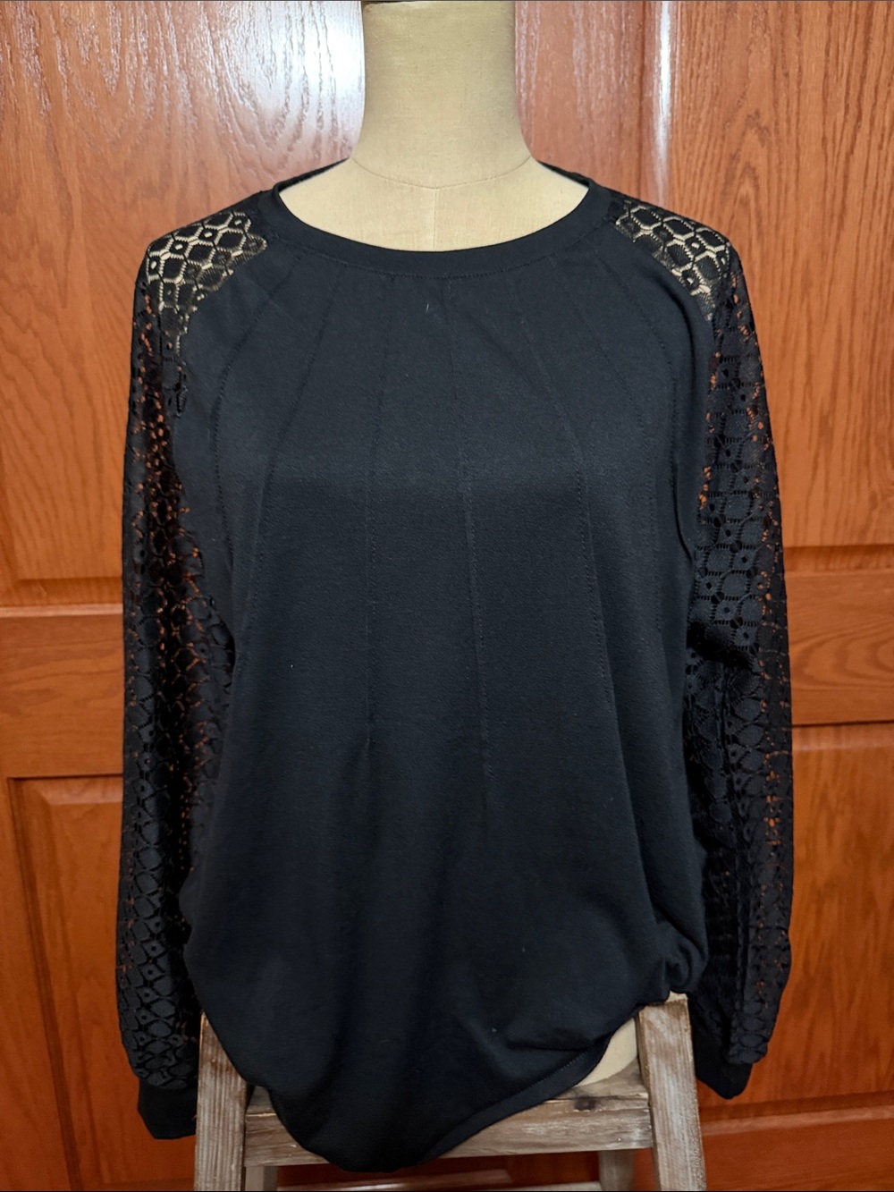 Black Lace-Sleeve Tunic Top for Women